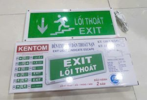 ĐÈN EXIT THOÁT HIỂM KENTOM/VN (HƯỚNG XUỐNG CẦU THANG) 2 MẶT + KIỂM ĐỊNH